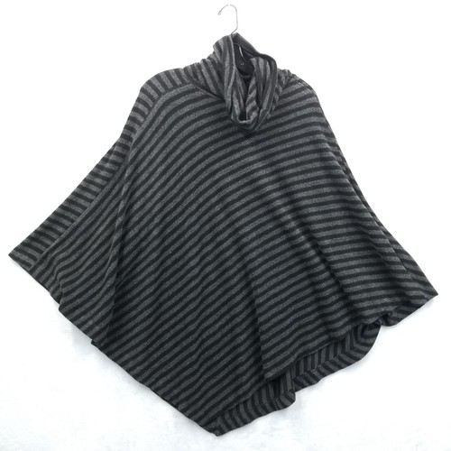 Soft Surroundings Poncho Women One Size Gray Black Stripe Cowl Neck Sweater Cozy - Picture 2 of 6
