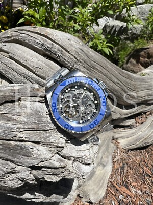 Custom Made Skeleton MODS Watch 40mm NH70 Open Dial Movement Blue Bezel YM