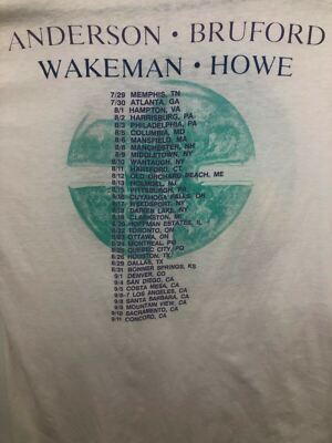 ANDERSON BRUFORD WAKEMAN HOWE US Tour 1989 Vintage Tee Shirt XL