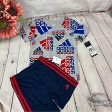 NWT adidas 2pc shorts set red blue sz kids 4 sportswear streetwear sporty