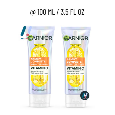 GARNIER Bright Face Wash Complete Vit C Serum Cleanser Brighter Skin Moist 2PCS