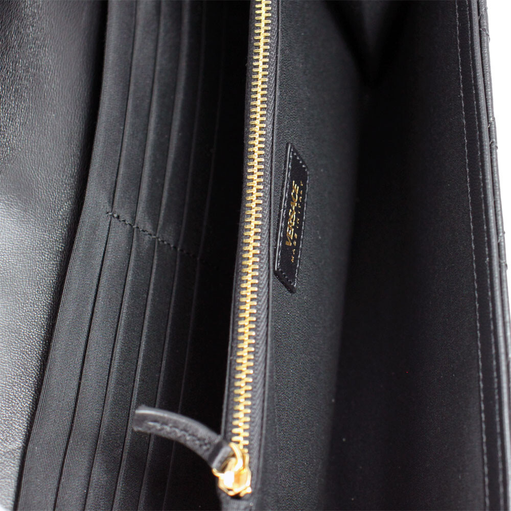 ヴェルサーチ ショルダーバッグ チェーンウォレット DBSI159S BRAND NEW VERSACE MEDUSA BLACK LEATHER CHAIN SHOULDER WALLET