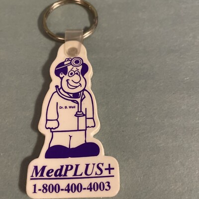 Vintage Med Plus Keychain Key Ring Chain Fob Hangtag *135-E