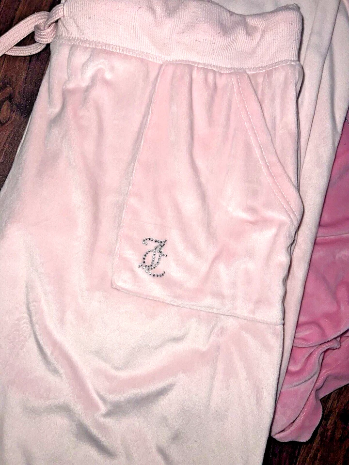 2 piezas Juicy Couture Ropa de dormir Pijama Pantalones Acampanados, Rosa, L, XL Terciopelo Terciopelo Bling Foto 2 de 4