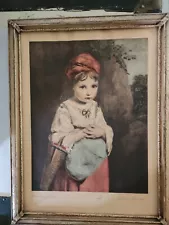 Antique Handcolored Buckingham Print “Strawberry Girl” After Joshua Renolds 