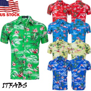 Men-039-s-Summer-Holiday-Casual-Dress-Shirt-Mens-Floral-Short-Sleeve-Shirts-Tops-Tee