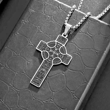 CELTIC IRISH KNOT VIKING CRUSADE CROSS NORDIC Pendant On 925 Silver 18" Chain