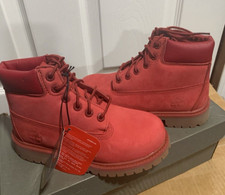 Timberland 6" Kid Premium Waterproof Red Leather little Boys Boots TB0A14TE 2.5