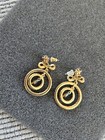 Vintage Monet Earrings Dangle Drop Hoops w Bow & Amber Color Stone — photo 4
