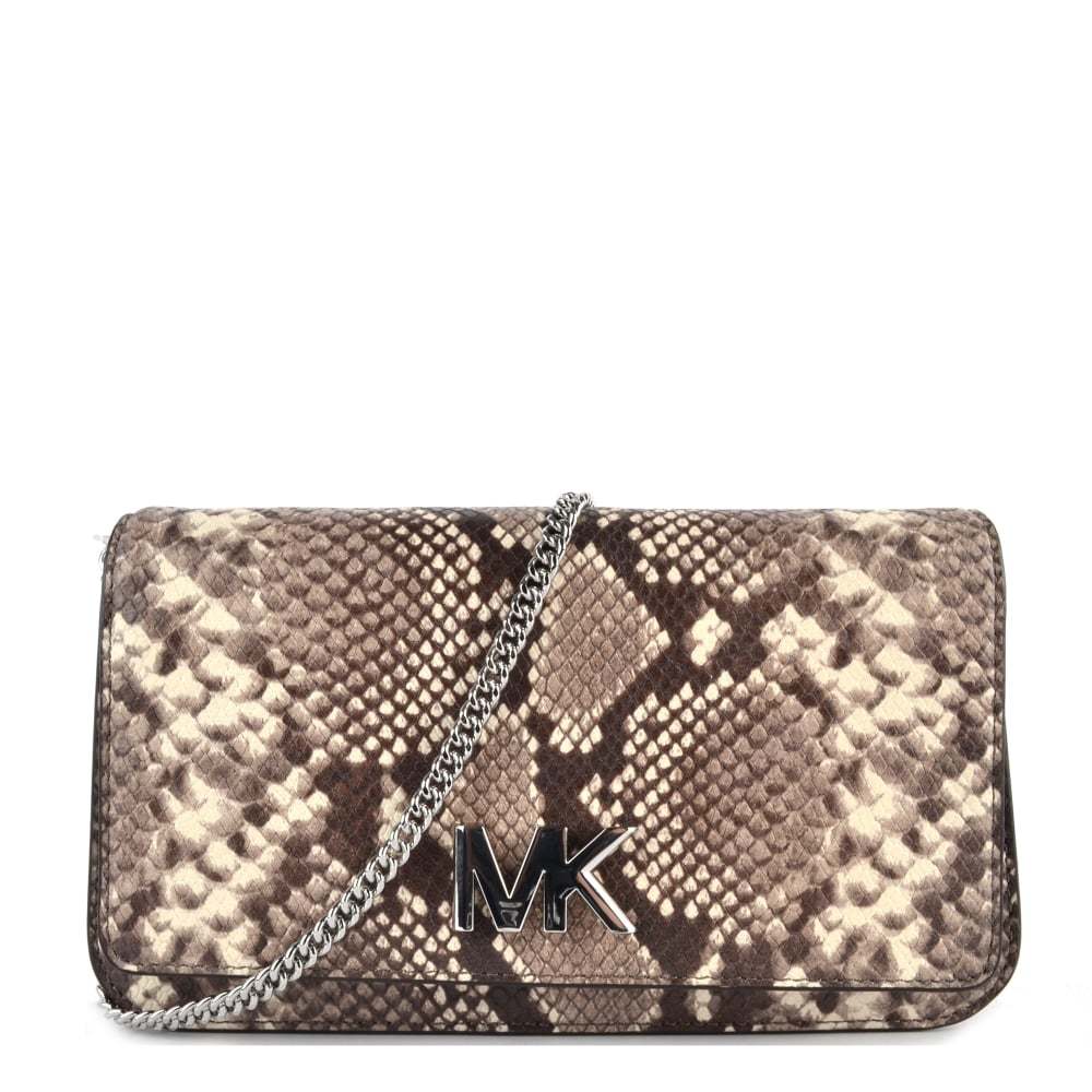 Michael Kors Mott LG Clutch Bag Embossed Leather Natural 100