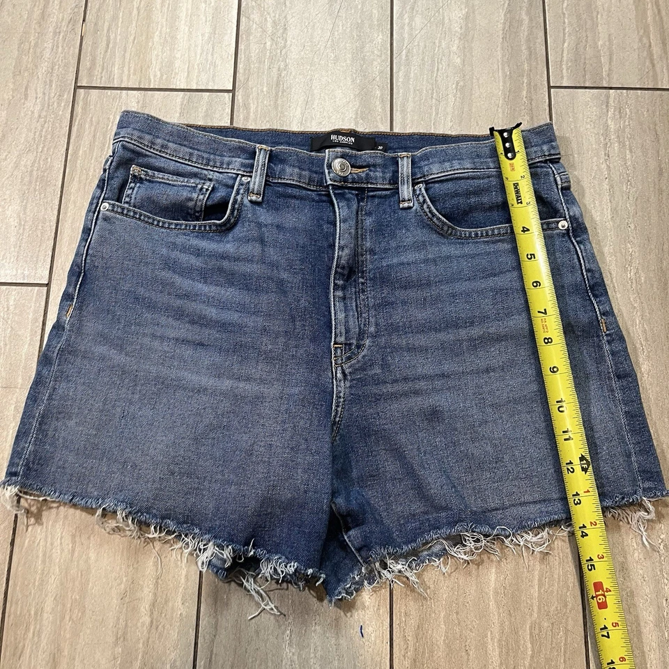 HUDSON Blue Medium Wash Devon High Rise Biker Jean Short Size 30 Womens  - Image 2 of 4