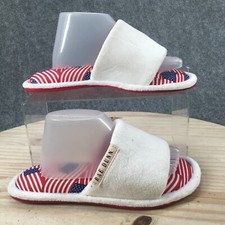 Rae Dunn Slippers Womens Small Flag Foam Insole Mule Slide White Fabric Slip On