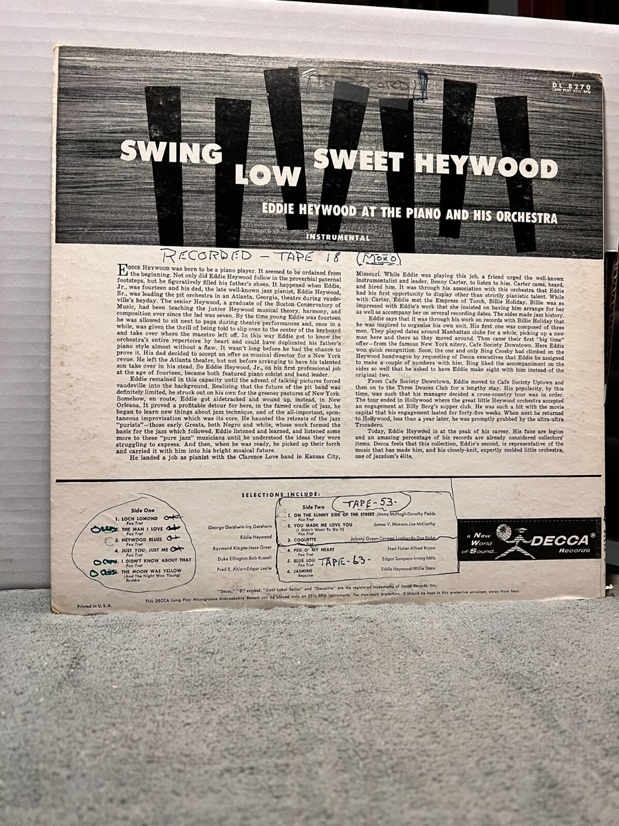 A43 Eddie Heywood: Swing Low-Sweet Heywood, 1956 Decca Records DL