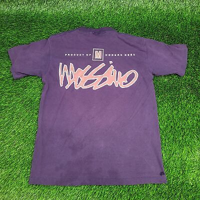 Vintage 90s Mossimo Shirt Mens Medium Sun-Faded Single-Stitch Purple Script  Logo 
