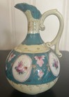 Antique Hand Painted Porcelain Pitcher, Decorative, Teal Floral