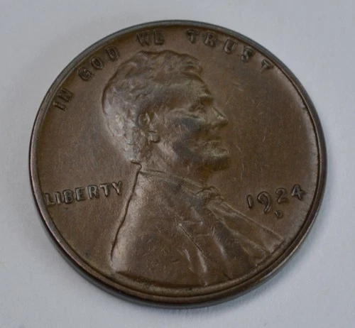1924 D Lincoln Cent Penny BN 1c- AU- Semi Key Date Denver Minted