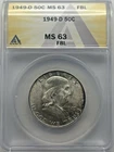 1949-D Silver Franklin Half Dollar MS 63 FBL ANACS Certified