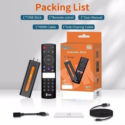 TV Stick  Android 14 8K Dual WiFi6 2.4/5G BT 5.0 2G+16G ATV TV98 H618   Smart
