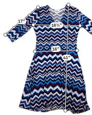 Leota Blue and Purple Chevron Faux Wrap 3/4 Sleeve Dress Size L
