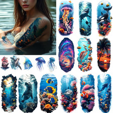 Tatuajes temporales 12 hojas realistas resistentes agua mar animales adultos