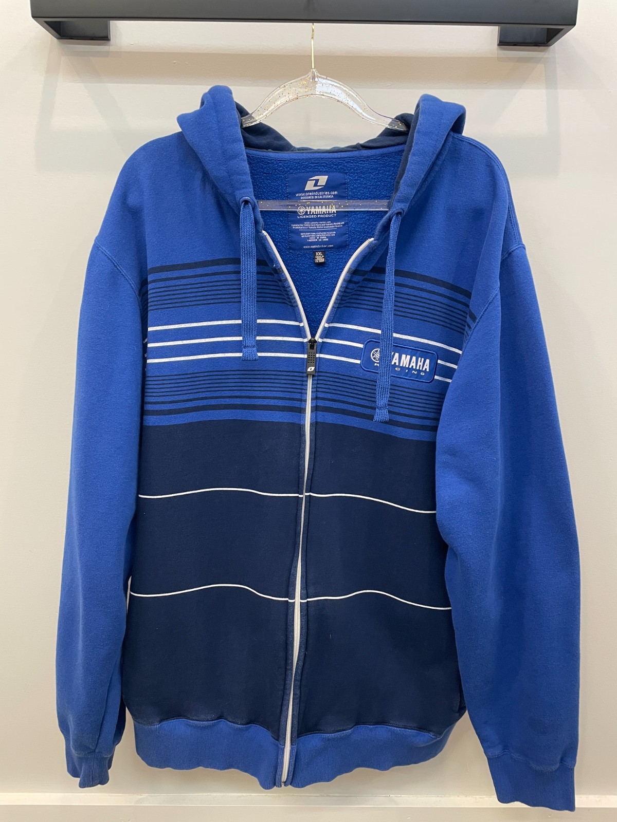 Yamaha Racing Hoodie Jacket Men XXL Blue Stripe Full Zip Heavyweight Motorsport thumbnail 2
