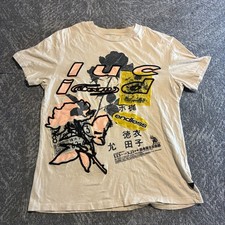 GUESS Originals Patch Work Rose Tee Woman's M Beige Applique Japanese Graphic