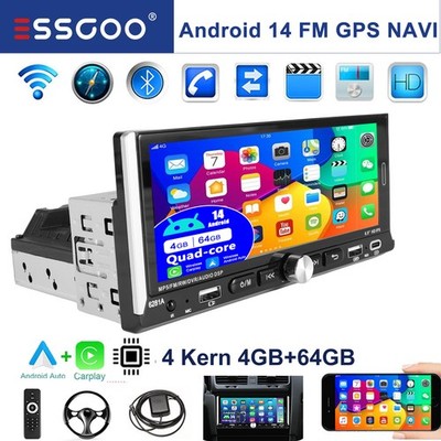 6.9'' Android 15 4+64G Apple Carplay 1DIN Autoradio Mit Bluetooth GPS Nav RDS SWC