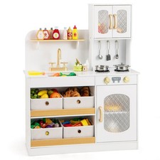 Kids Kitchen Playset Toy Play Kitchen with 4 Fabric Drawers, Stoves, Oven 