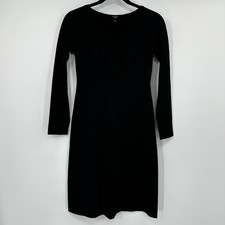 Talbots Pet Black Surplice V-Neck Long Sleeve Sheath Dress 2P Modest Minimalist