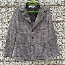 Vintage 60s Montgomery Ward plaid blazer gray brown androgenous neutral MEDIUM