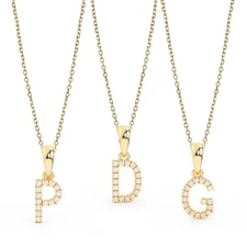 1/2" Round Cut Diamond Initial Pendant Necklace Real 14K Yellow Gold All Sizes