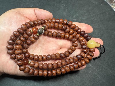 Vintage 108 Lotus Bodhi Seed Mala Necklace 30'' Tibetan Prayer Beads Natural