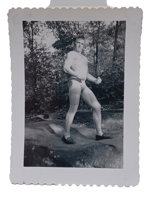1950's Snapshot Soldiers Swin Trunks Flexing Ft Campbell 3 1/2'' X 4 3/4 '' JB6C
