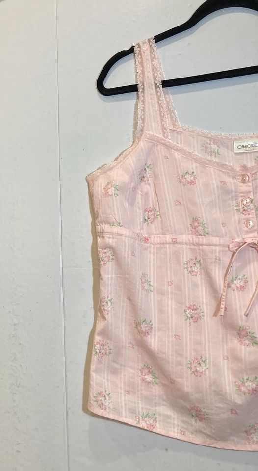 Cherokee Sleepwear Pink Floral Tank Top Cami Womens Size XL Cottagecore Feminine - Изображение 4 из 4