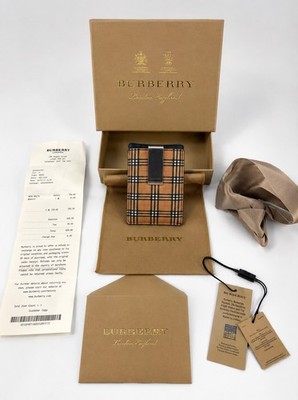 Authentic Burberry Nova Check Money Clip Card Holder Wallet w/ Box Receipt Tags