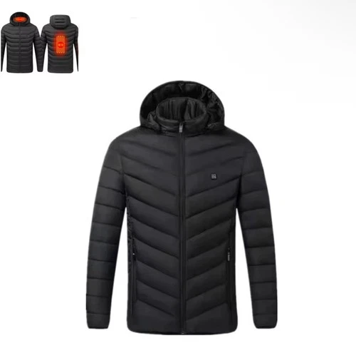 Men's Heated Hooded Puffer Jacket Quilted Zip-Up Polyester BLACK  - product listing photo