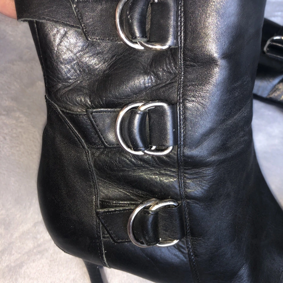 Valerie Steven's point black leather ankle boots Zipper & metal buckles Size 8 - Image 2 of 4