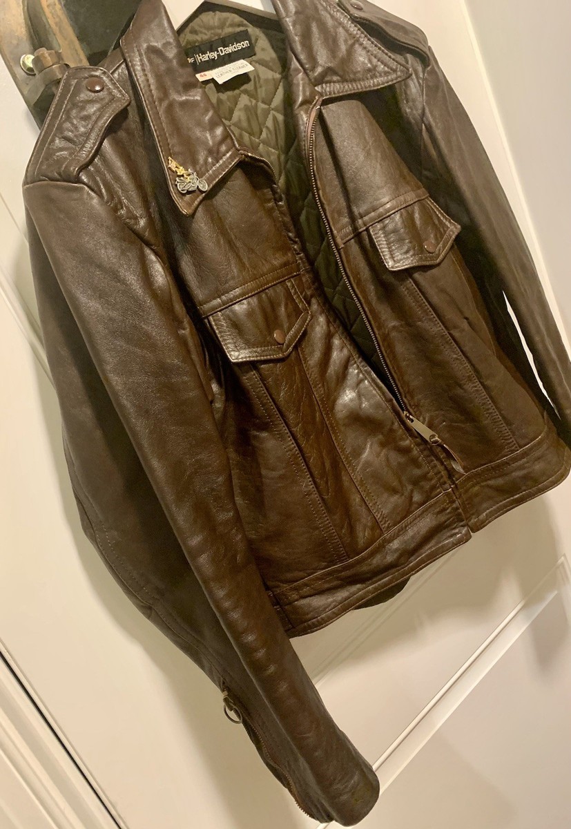 Vintage Rare AMF HARLEY-DAVIDSON 70's Brown Leather Jacket Size 44