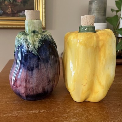 VTG Ceramic Eggplant & Bell Pepper Glazed Corkable Vietri #6986 Made In Italy
