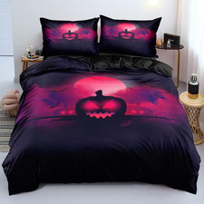 3D Print Halloween Bedding Set King Duvet Cover and 2 Pumpkin Pillowcases for Fe