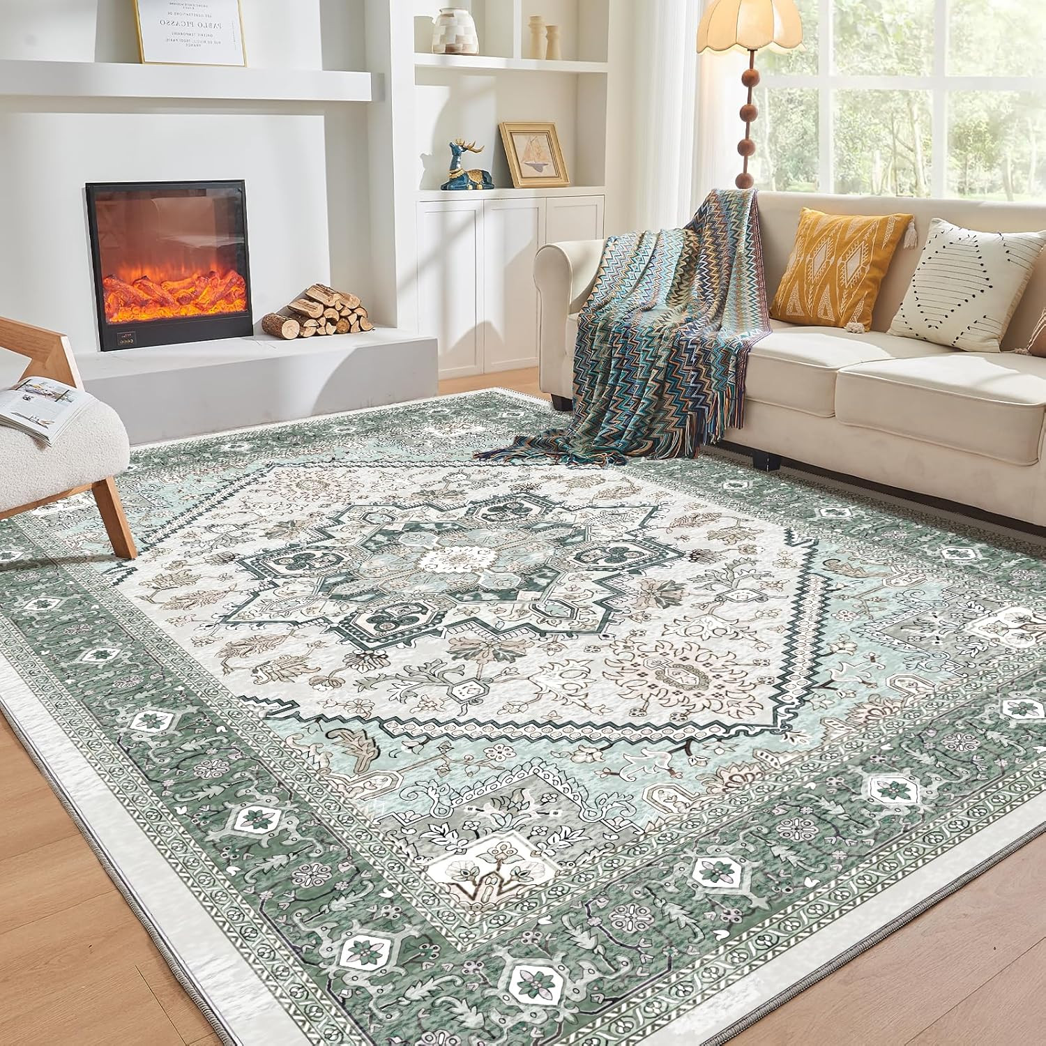 Soft Area Rugs 5X7, 5X7 Washable Rug with Non Slip Backing, 5 X 7 Faux Cashmere