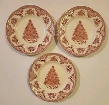 Johnson Bros Old Britain Castles Pink Christmas Tree 8” Salad Plates Set Of 3