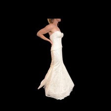 Ivory Lace Strapless Zac Posen Truly Bridal Gown Sz 4 Built In Bodice Stunning