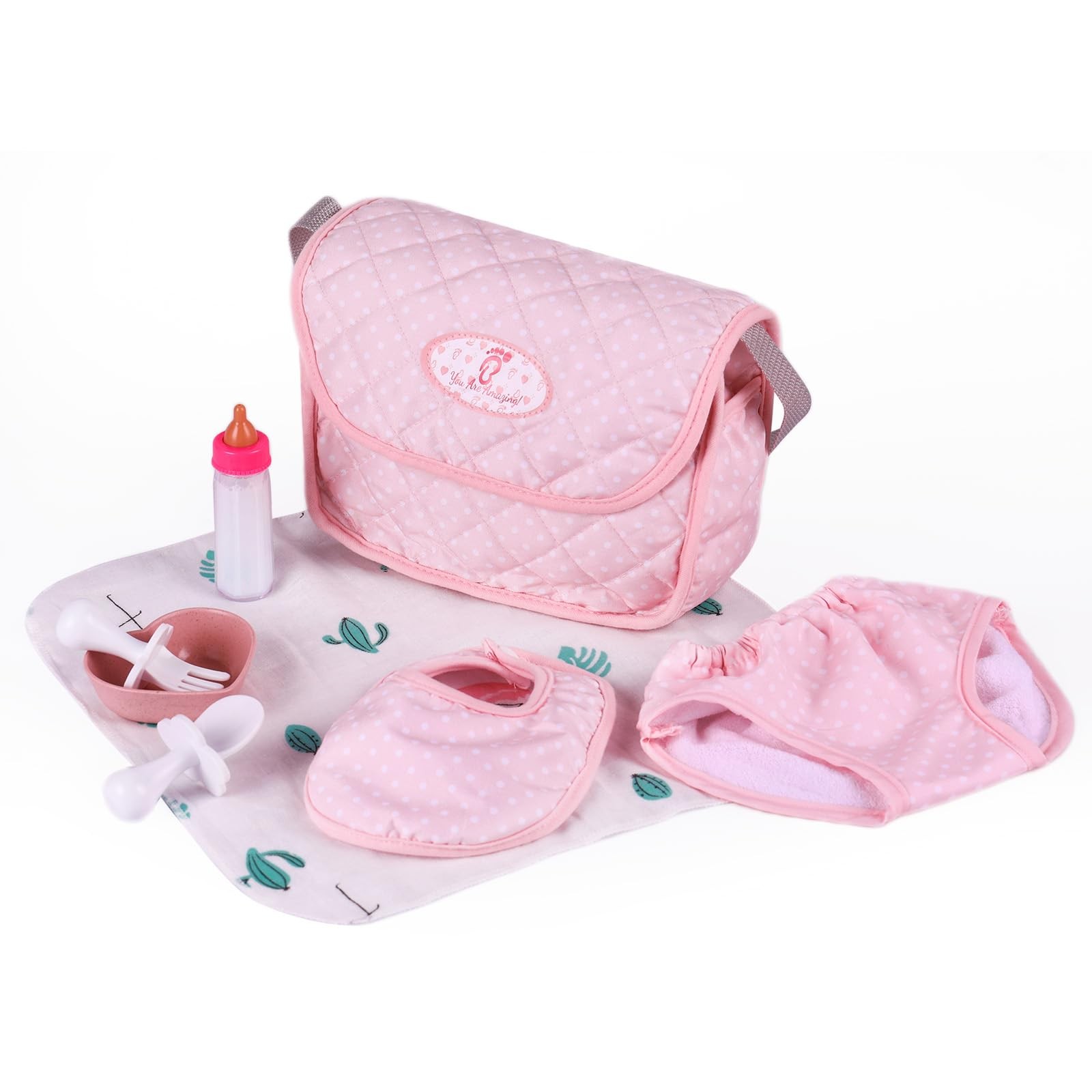BABESIDE 8 Pcs Baby Doll Diaper Bag Set for 17-22 inch Dolls