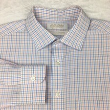 Roundtree  Yorke Gold Label Dress Shirt Mens 15.5-32 Pink/Blue Check Slim Fit