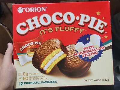 ORION Choco Pie with Marshmallow Filling, Cotton Candy Sandwich, 12 Pieces, 468g