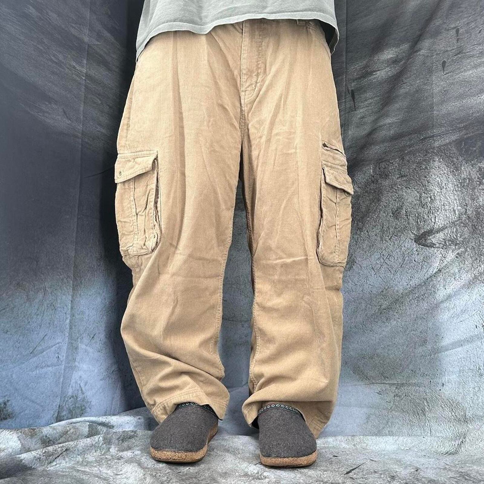 Vintage heavyweight tan cargo corduroy pants for men 35x26