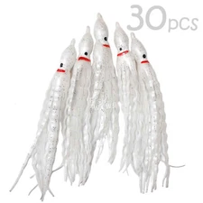 30pcs Fish WOW! 5" Squid Skirt Octopus Hoochies Crinkle trolling White Lure NEW