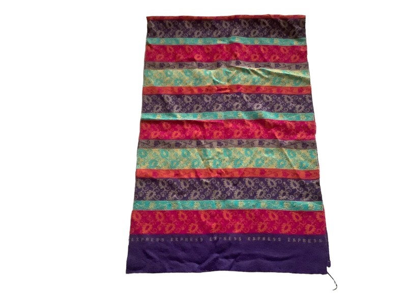 Vtg Express Knit Fringe Scarf Multicolored Paisley Print Made In Italy