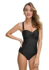 DKNY Women's Twist-Front Crisscross Back One-Piece swimsuit Deep Black M